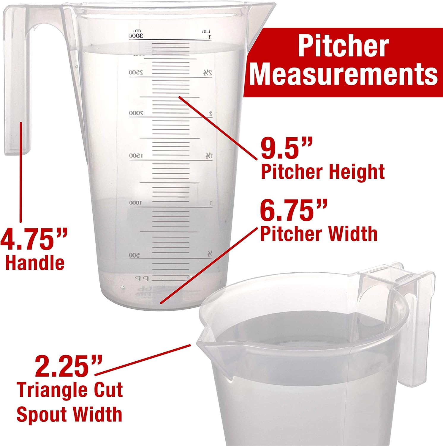CMS0002 - 3 Liter (3000ml) Plastic Graduated Measuring and Mixing Pitcher