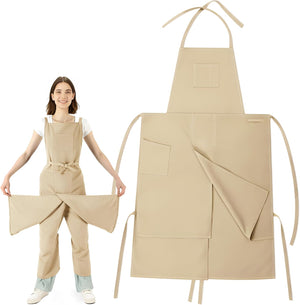 CMS046 - Split Leg Pottery Apron, 2 Layer DIY Ceramic Apron with Convertible Pants, Large Pockets Towel Loop Smock