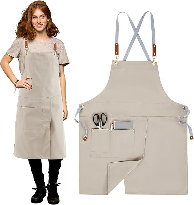 CMS047 - Crossback Pottery Apron Split Leg with Large Pocket Canvas Apron with Adjustable Strap