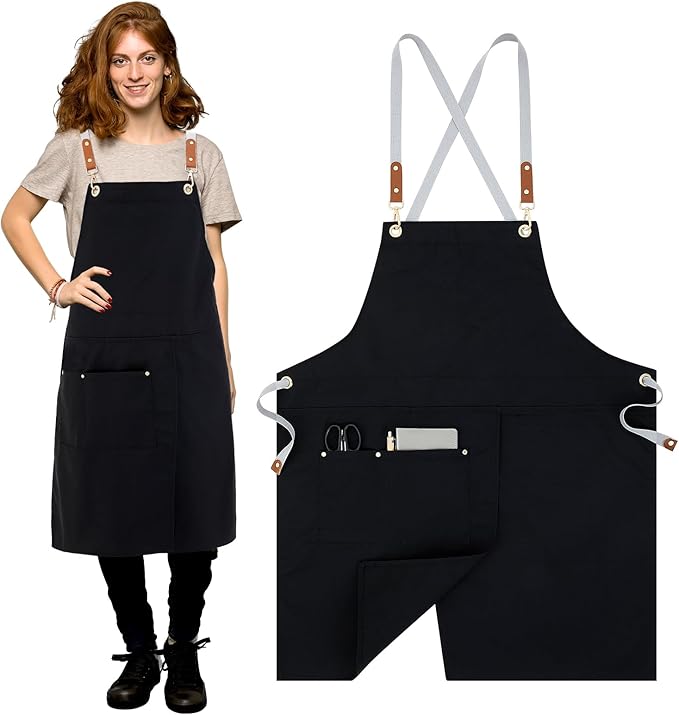 CMS047 - Crossback Pottery Apron Split Leg with Large Pocket Canvas Apron with Adjustable Strap