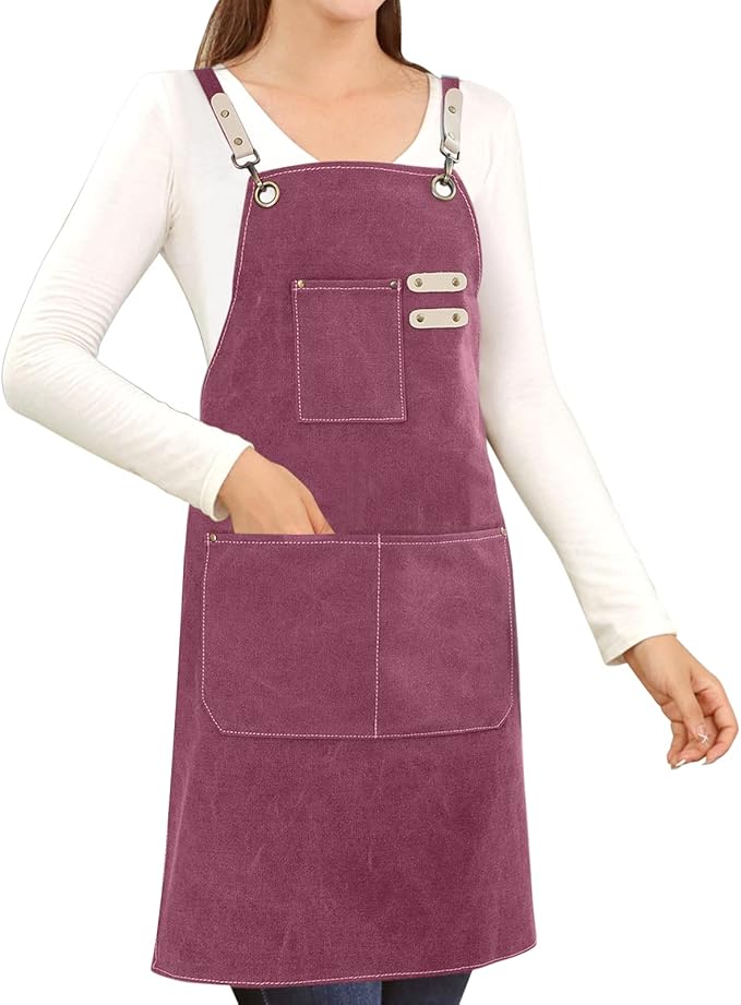 CMS0018 - Cotton Canvas Cross Back Apron - Mauve/Pink