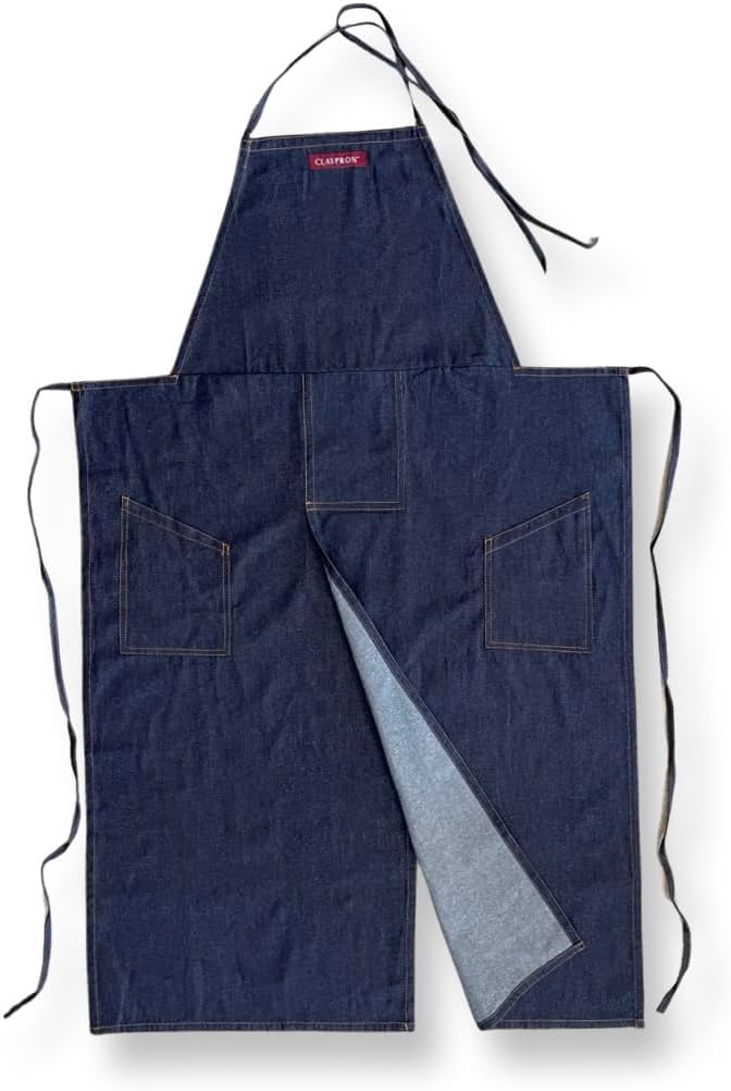 CMS0033 - Split Leg Apron, Cotton Canvas Full Coverage Pottery Apron for Artists, Overlap Design for Ceramics, Glazing, Wheel Throwing