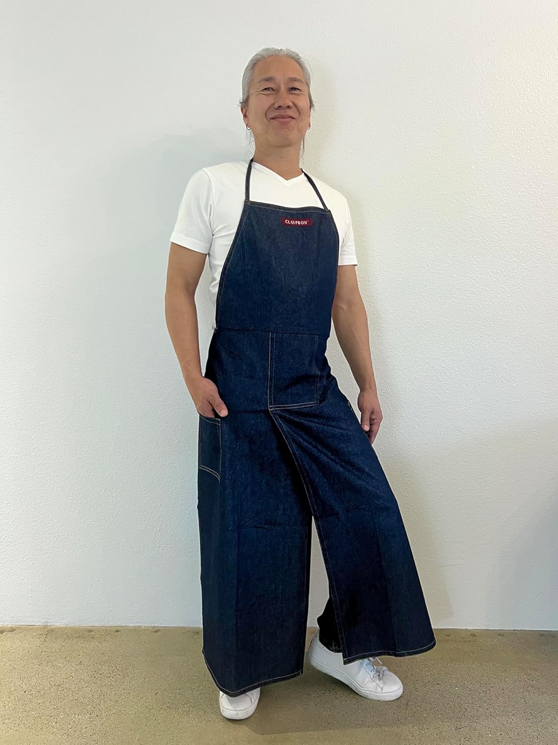 CMS0033 - Split Leg Apron, Cotton Canvas Full Coverage Pottery Apron for Artists, Overlap Design for Ceramics, Glazing, Wheel Throwing