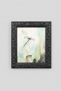 Framed artwork with a dragonfly on a watercolor background