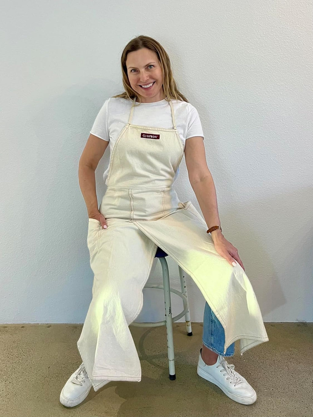 CMS0033 - Split Leg Apron, Cotton Canvas Full Coverage Pottery Apron for Artists, Overlap Design for Ceramics, Glazing, Wheel Throwing