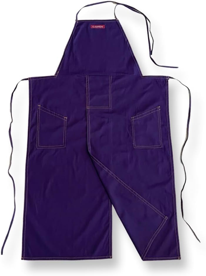 CMS0033 - Split Leg Apron, Cotton Canvas Full Coverage Pottery Apron for Artists, Overlap Design for Ceramics, Glazing, Wheel Throwing