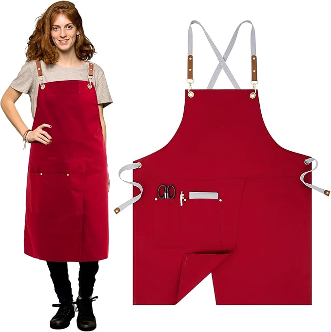CMS047 - Crossback Pottery Apron Split Leg with Large Pocket Canvas Apron with Adjustable Strap