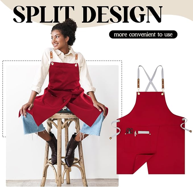 CMS047 - Crossback Pottery Apron Split Leg with Large Pocket Canvas Apron with Adjustable Strap
