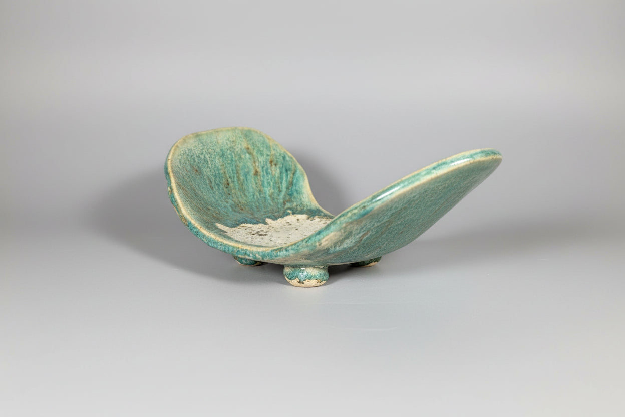 Green ceramic dish on a white background