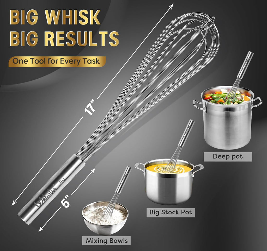 CMS0040 - Heavy Duty 17in Large Whisk, 304 Stainless Steel Whisk