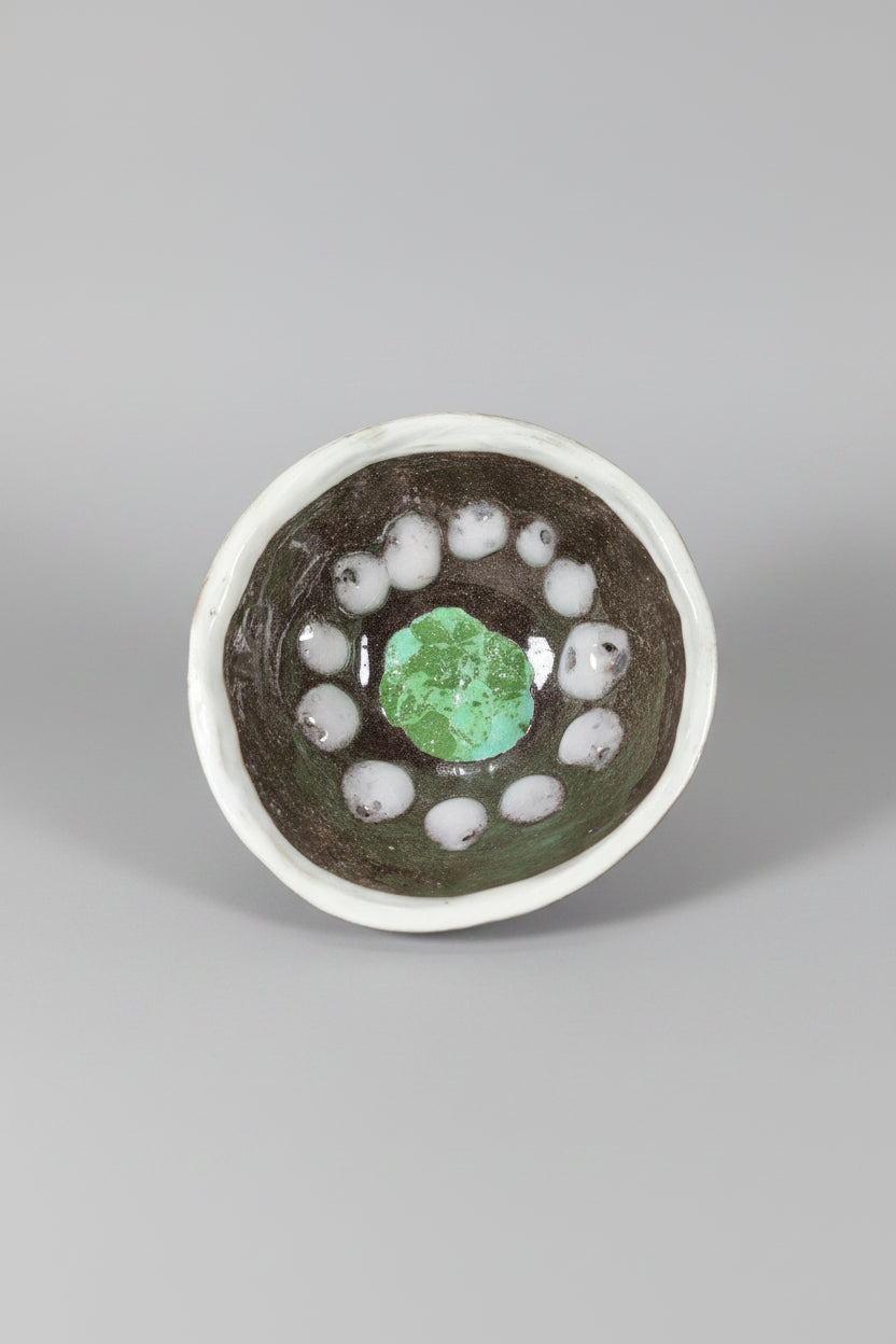 Castaway Market Black Clay Bowl with White & Green Glaze by Ernesto casting supply, listed as new