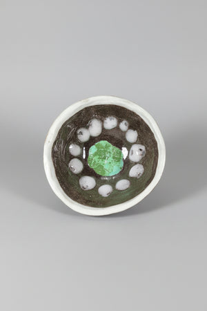 CMA0102 - Black Clay Bowl with White & Green Glaze by Ernesto